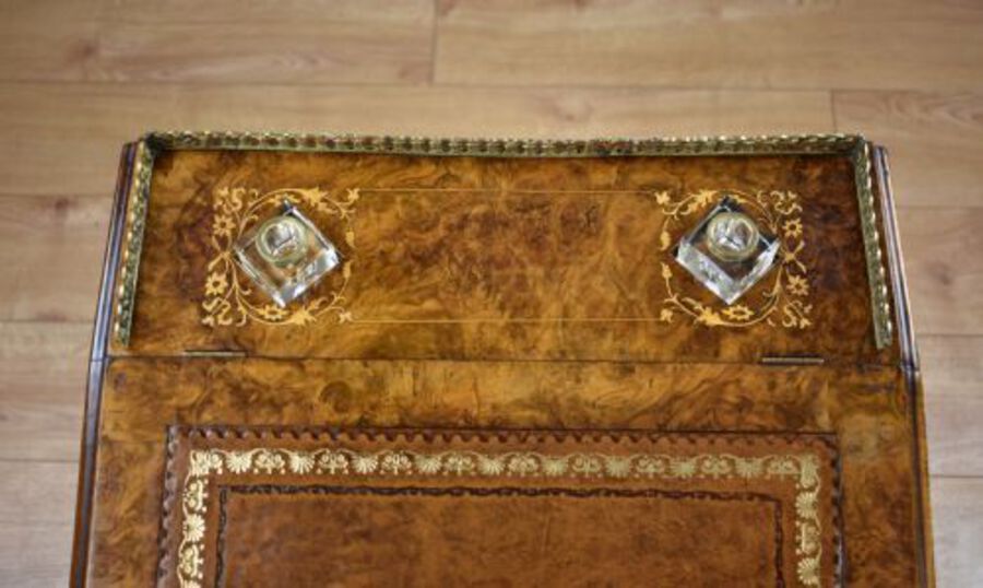 Antique Victorian Inlaid Burr Walnut Davenport