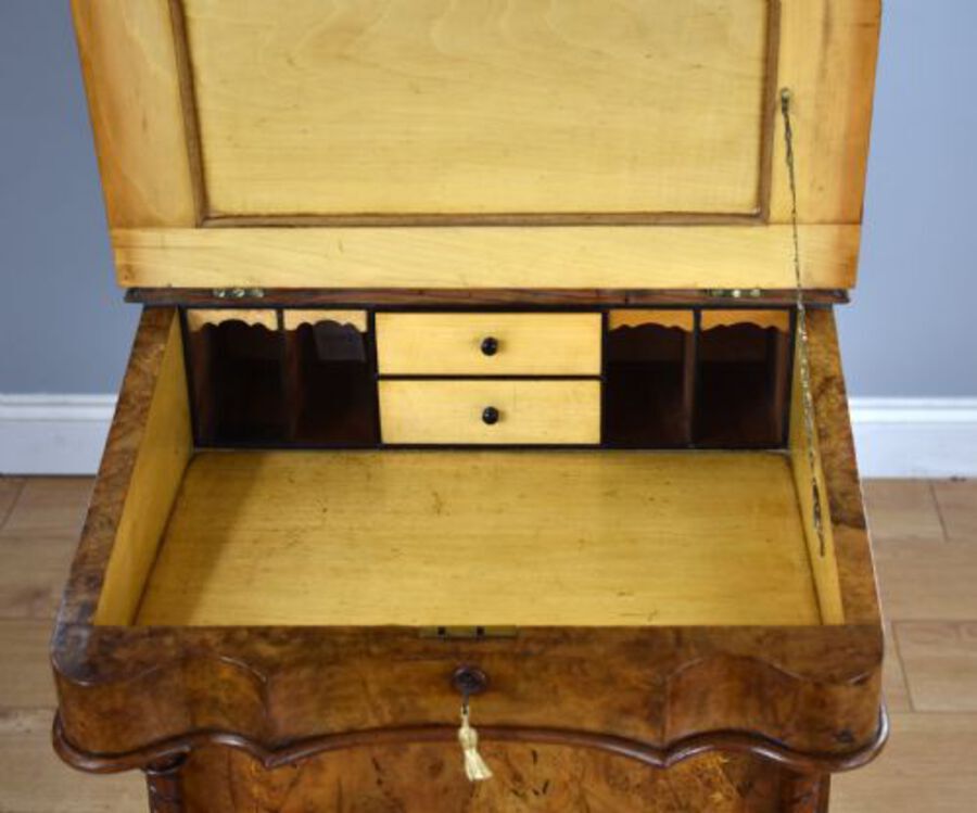 Antique Victorian Inlaid Burr Walnut Davenport