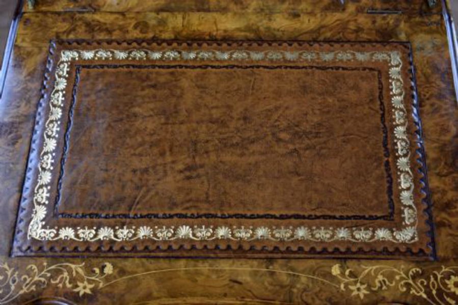Antique Victorian Inlaid Burr Walnut Davenport