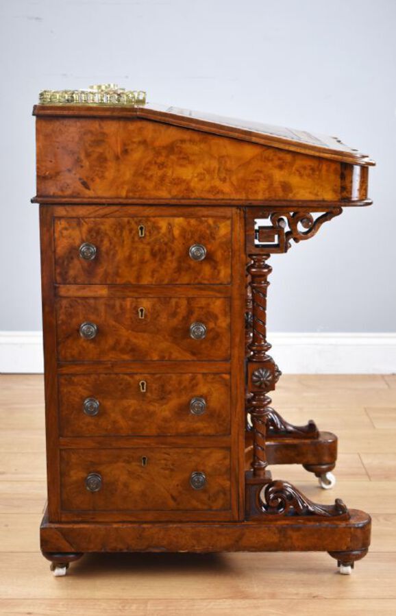 Antique Victorian Inlaid Burr Walnut Davenport