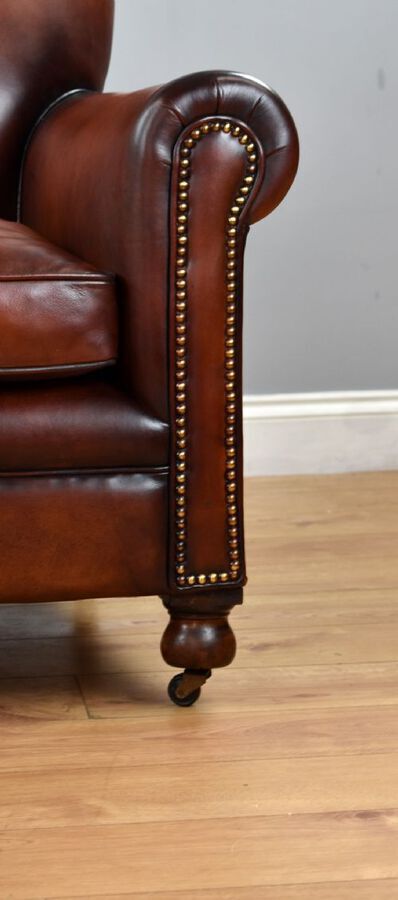 Antique Pair Hand dyed Honey Brown Leather Armchairs