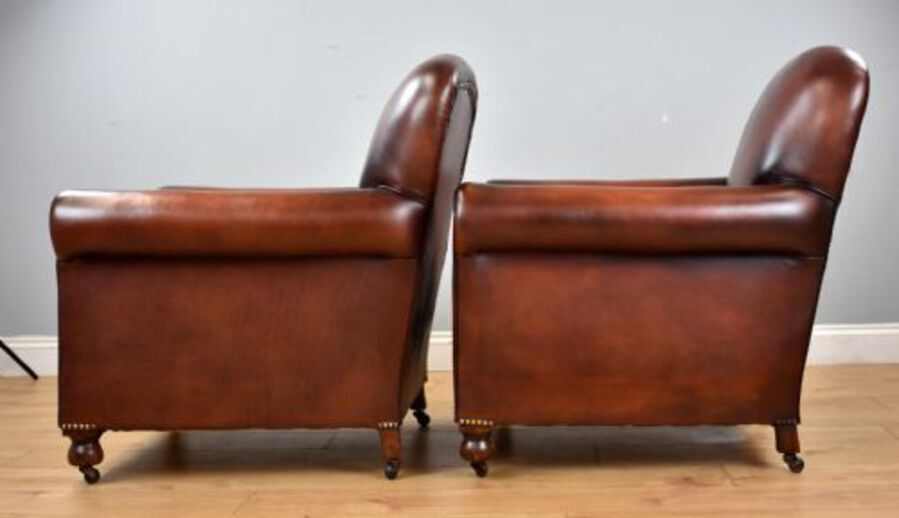 Antique Pair Hand dyed Honey Brown Leather Armchairs