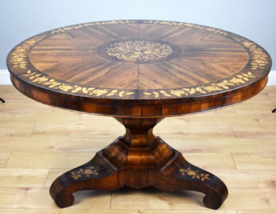 Antique Early Victorian Rosewood Marquetry Breakfast Table