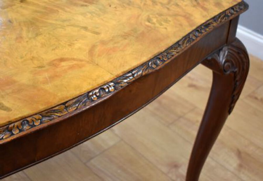 Antique Queen Anne Style Burr Walnut Table & 6 Chairs