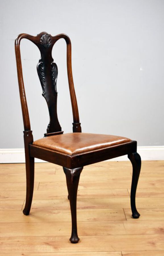 Antique Set of 8 Queen Anne Style Mahogany Dining Chairs