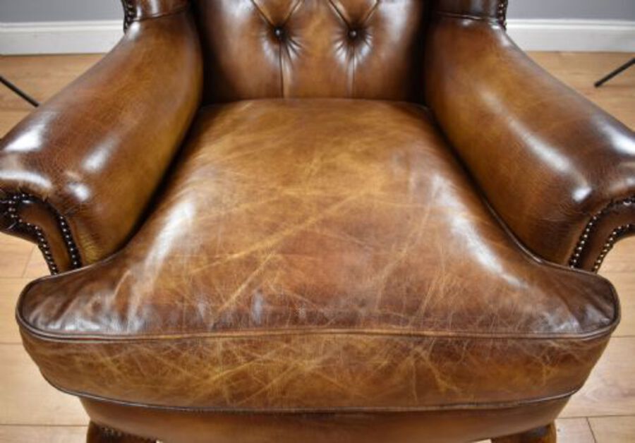 Antique Antique Hand Dyed Leather Wing Back Armchair