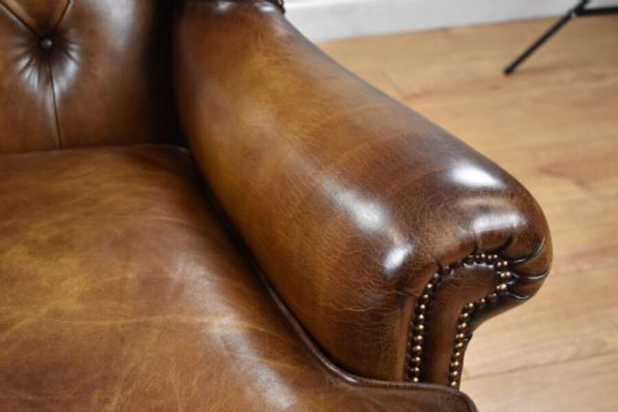 Antique Antique Hand Dyed Leather Wing Back Armchair