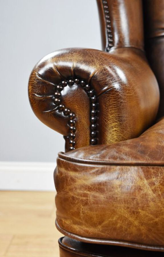 Antique Antique Hand Dyed Leather Wing Back Armchair