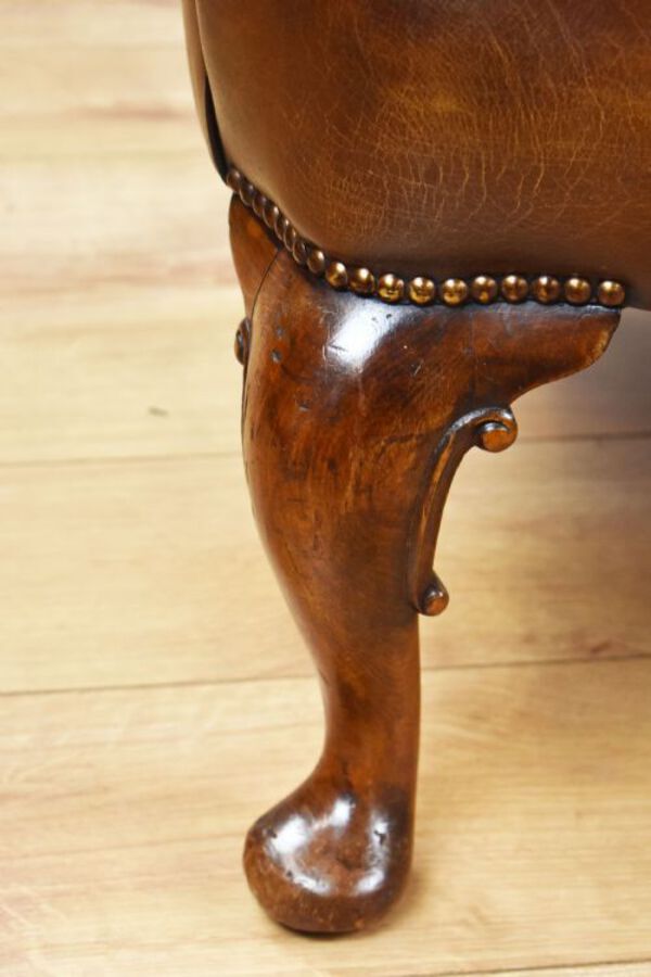 Antique Antique Hand Dyed Leather Wing Back Armchair
