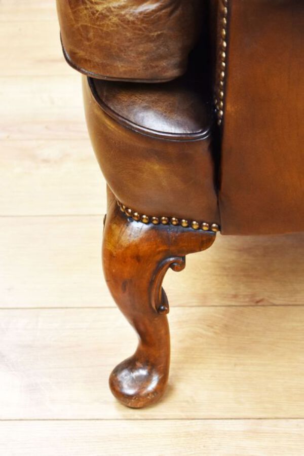 Antique Antique Hand Dyed Leather Wing Back Armchair