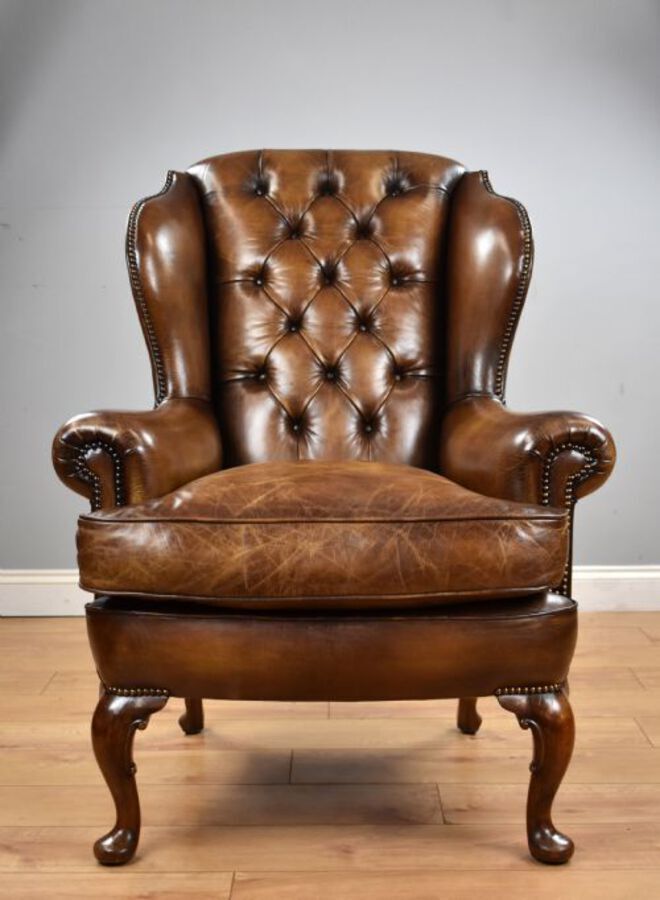 Antique Antique Hand Dyed Leather Wing Back Armchair