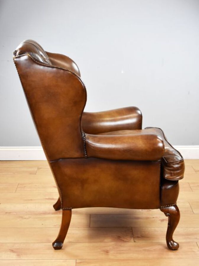 Antique Antique Hand Dyed Leather Wing Back Armchair