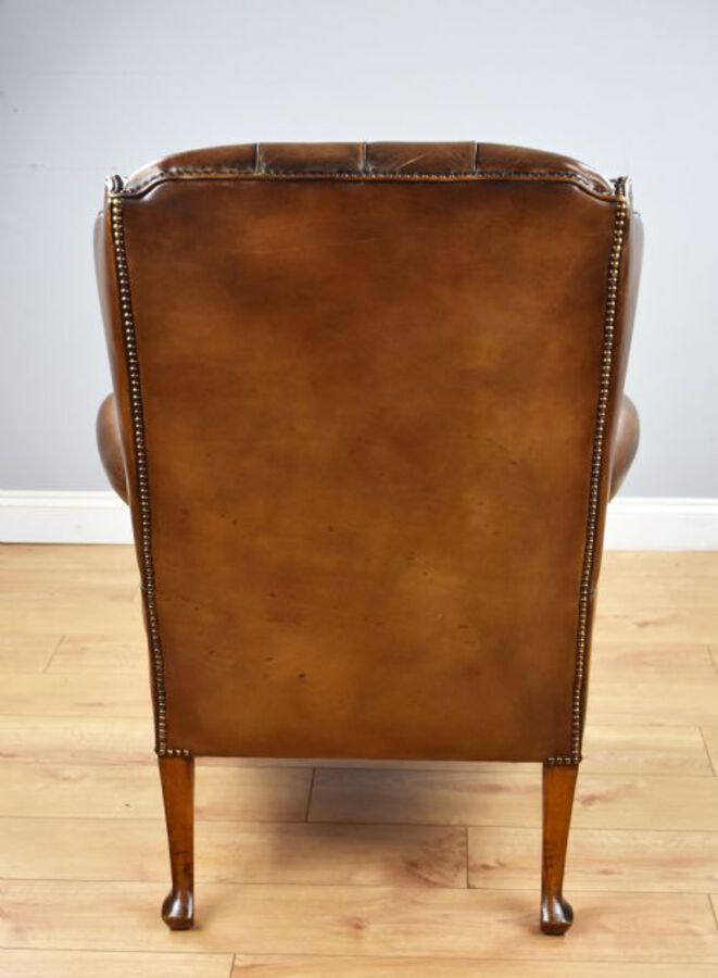 Antique Antique Hand Dyed Leather Wing Back Armchair