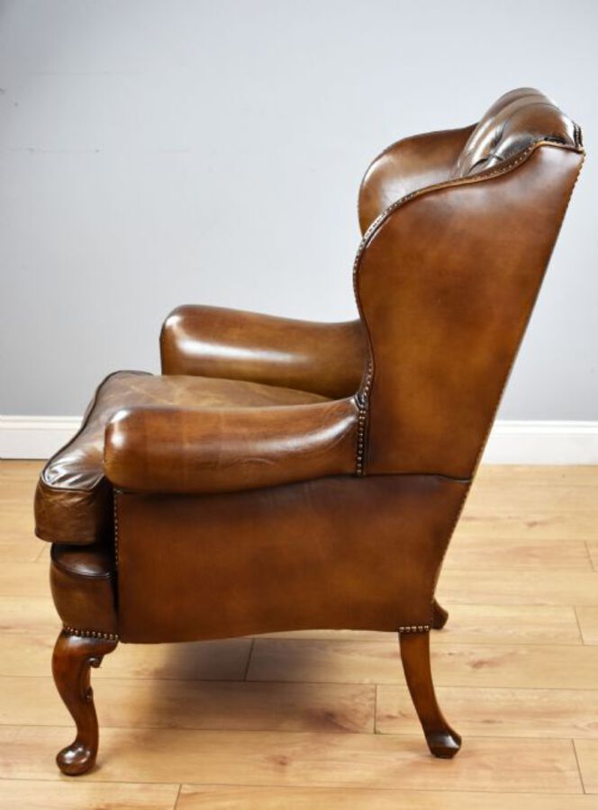 Antique Antique Hand Dyed Leather Wing Back Armchair