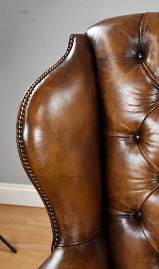 Antique Antique Hand Dyed Leather Wing Back Armchair