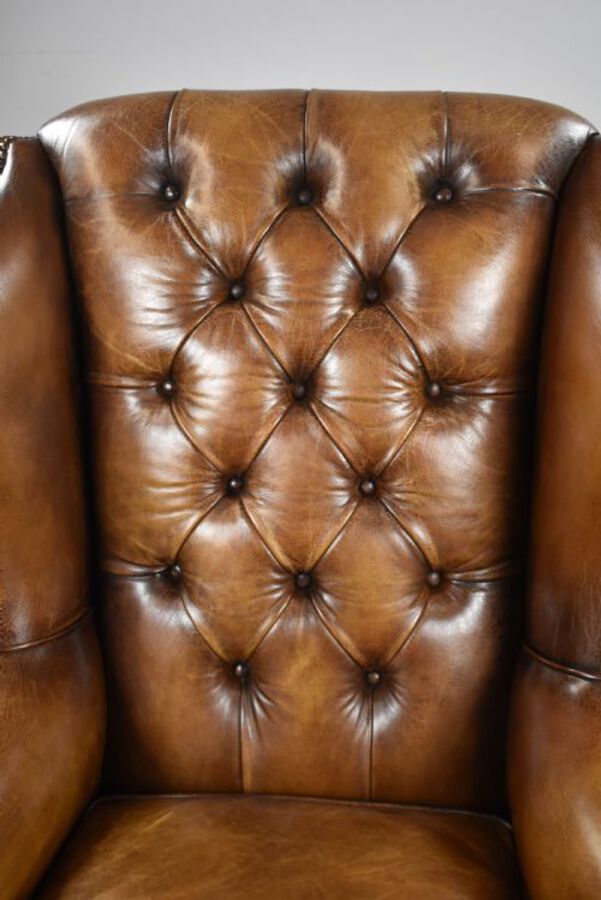 Antique Antique Hand Dyed Leather Wing Back Armchair