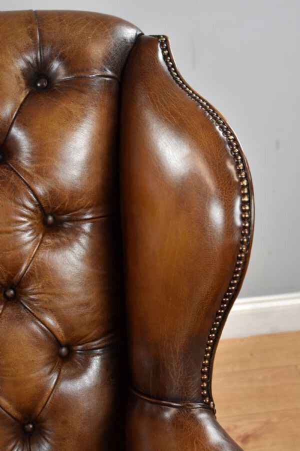 Antique Antique Hand Dyed Leather Wing Back Armchair