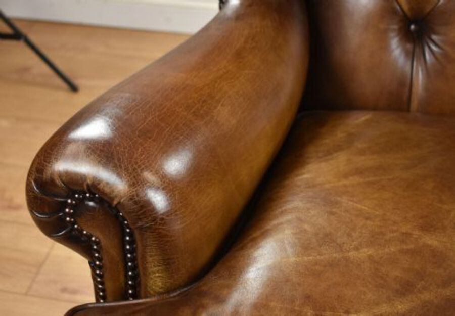Antique Antique Hand Dyed Leather Wing Back Armchair