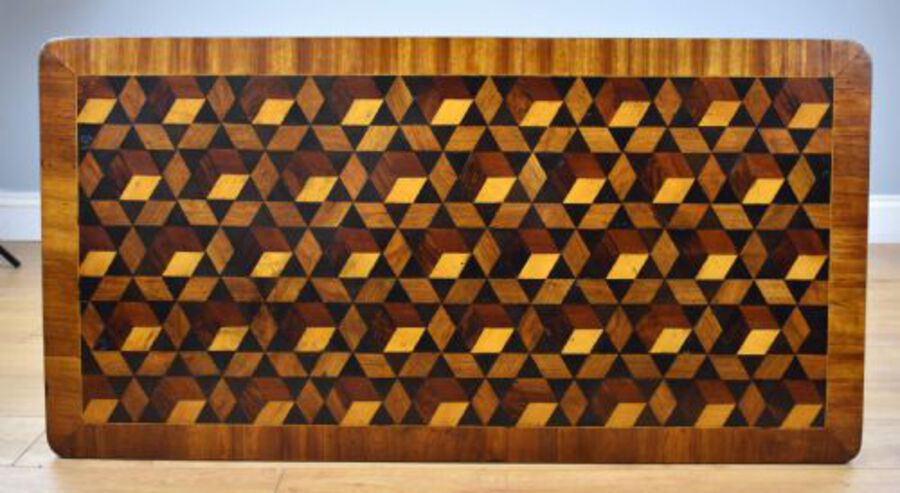 Antique Victorian Walnut and Parquetry Inlaid Coffee Table