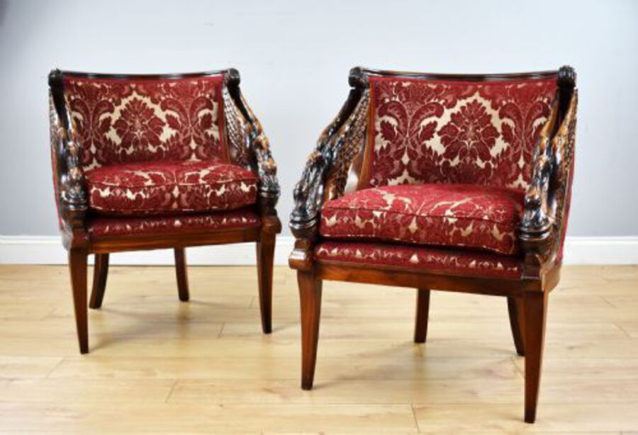 Pair of French Empire Style Tub Chairs