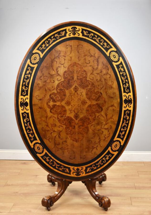 Victorian Burr Walnut &amp; Marquetry Oval Breakfast Table