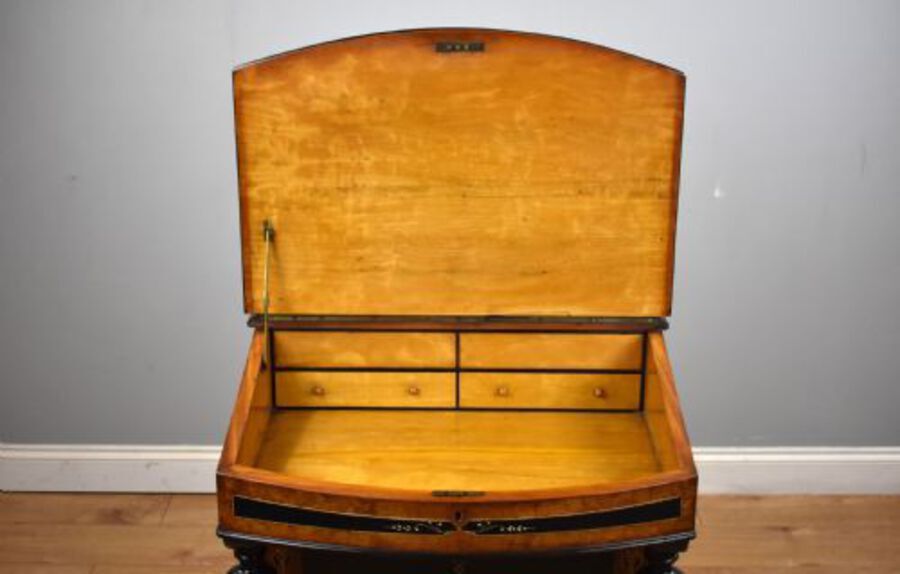 Antique Victorian Ebony and Amboyna Inlaid Davenport