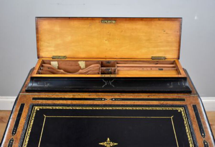 Antique Victorian Ebony and Amboyna Inlaid Davenport