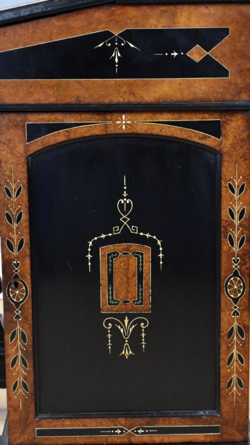 Antique Victorian Ebony and Amboyna Inlaid Davenport