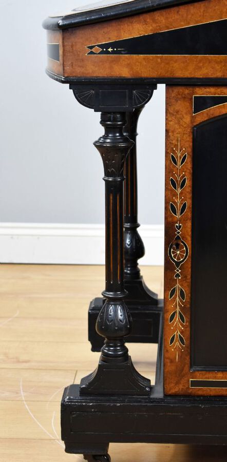 Antique Victorian Ebony and Amboyna Inlaid Davenport
