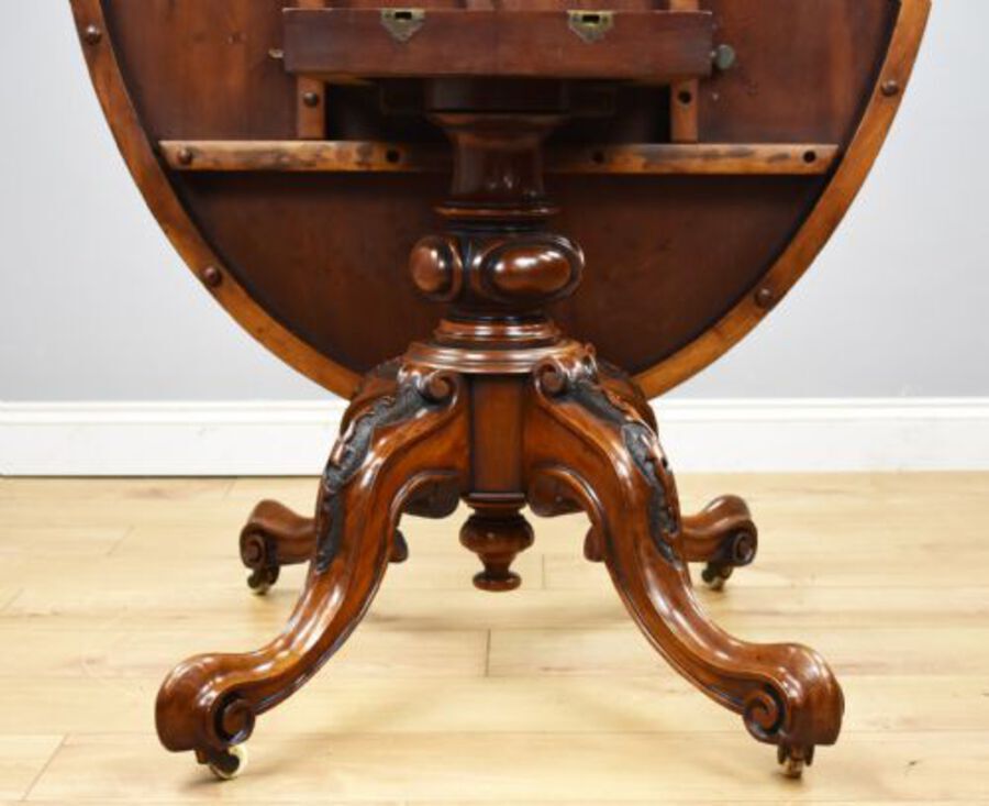 Antique Victorian Burr Walnut Oval Tilt Top Breakfast Table