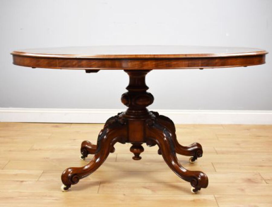 Antique Victorian Burr Walnut Oval Tilt Top Breakfast Table