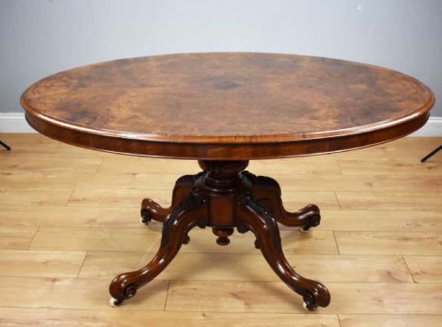 Antique Victorian Burr Walnut Oval Tilt Top Breakfast Table