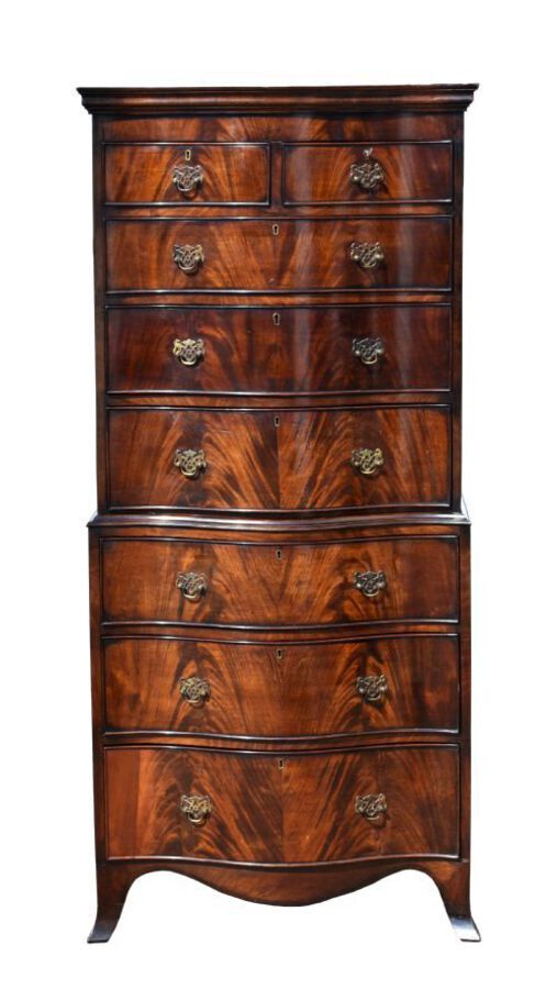 Edwardian Flame Mahogany Serpentine Chest on Chest