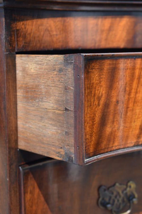 Antique Edwardian Flame Mahogany Serpentine Chest on Chest