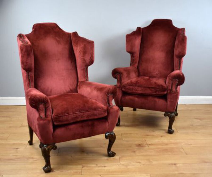 Antique Pair of Antique Wing Back Armchairs