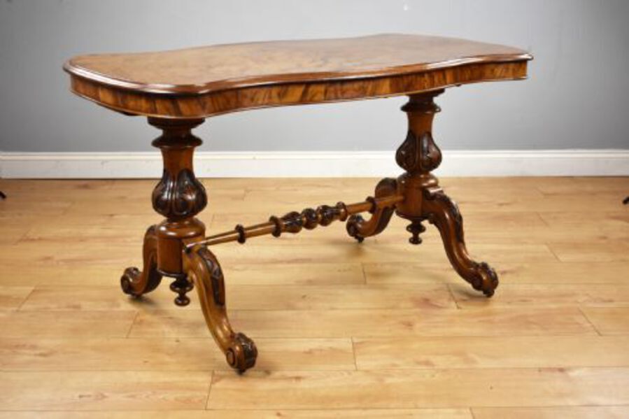 Victorian Burr Walnut Stretcher Table