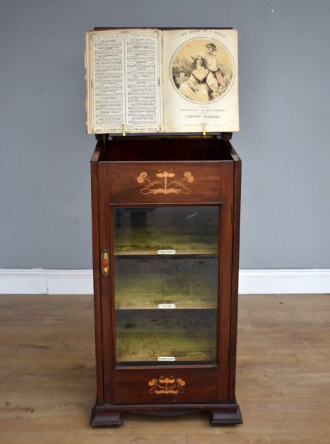 Antique Victorian Mahogany Inlaid Art Nouveau Music Cabinet