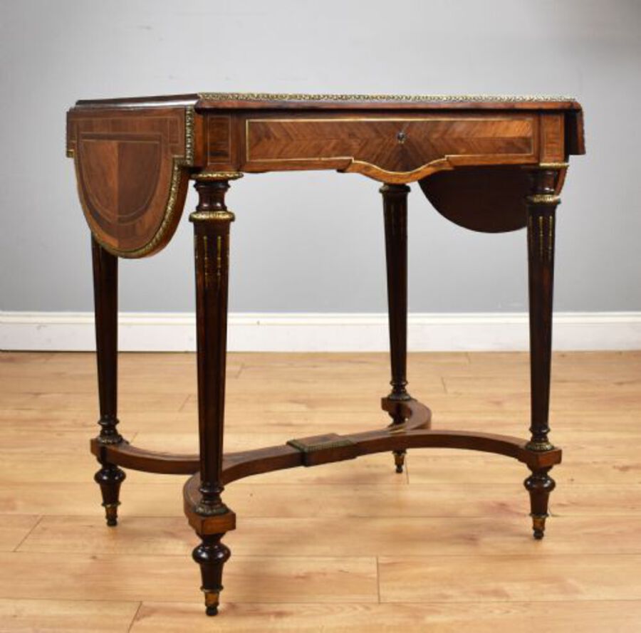 19th Century Rosewood &amp; Brass Inlaid Drop Leaf Table 