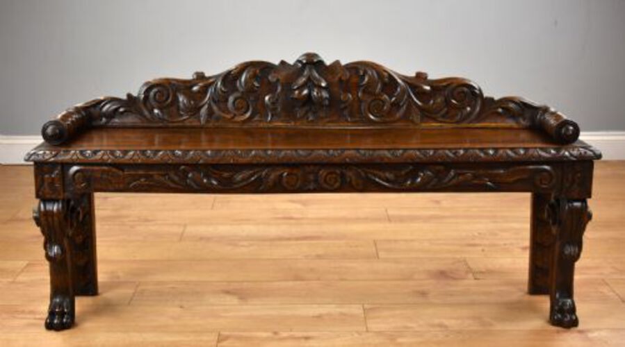 Antique Victorian Carved Oak Window Seat