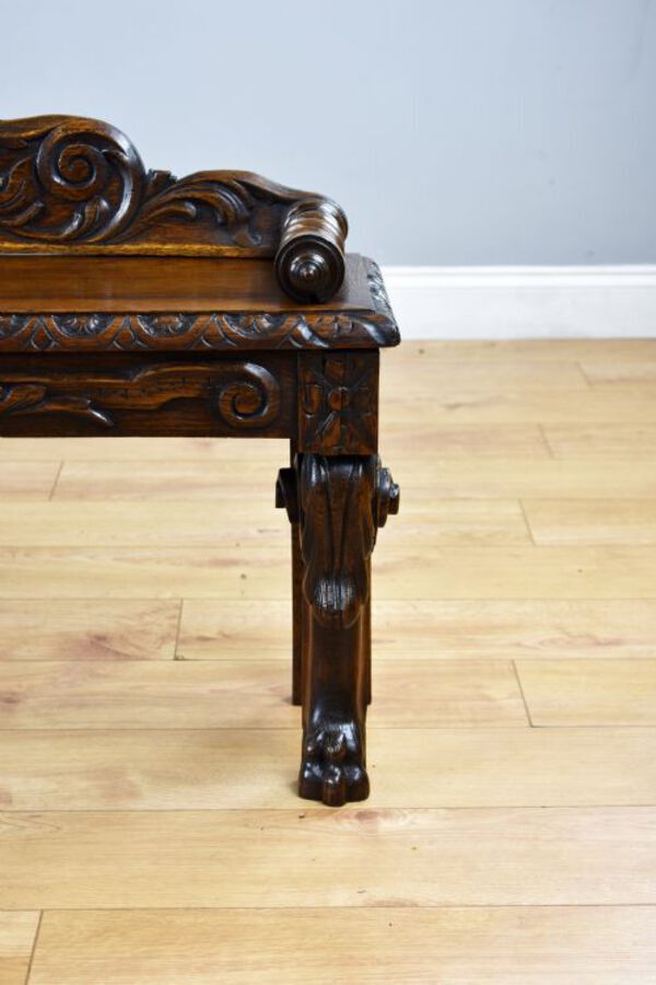 Antique Victorian Carved Oak Window Seat