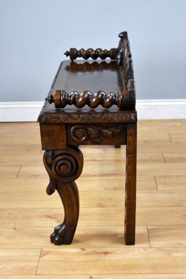 Antique Victorian Carved Oak Window Seat