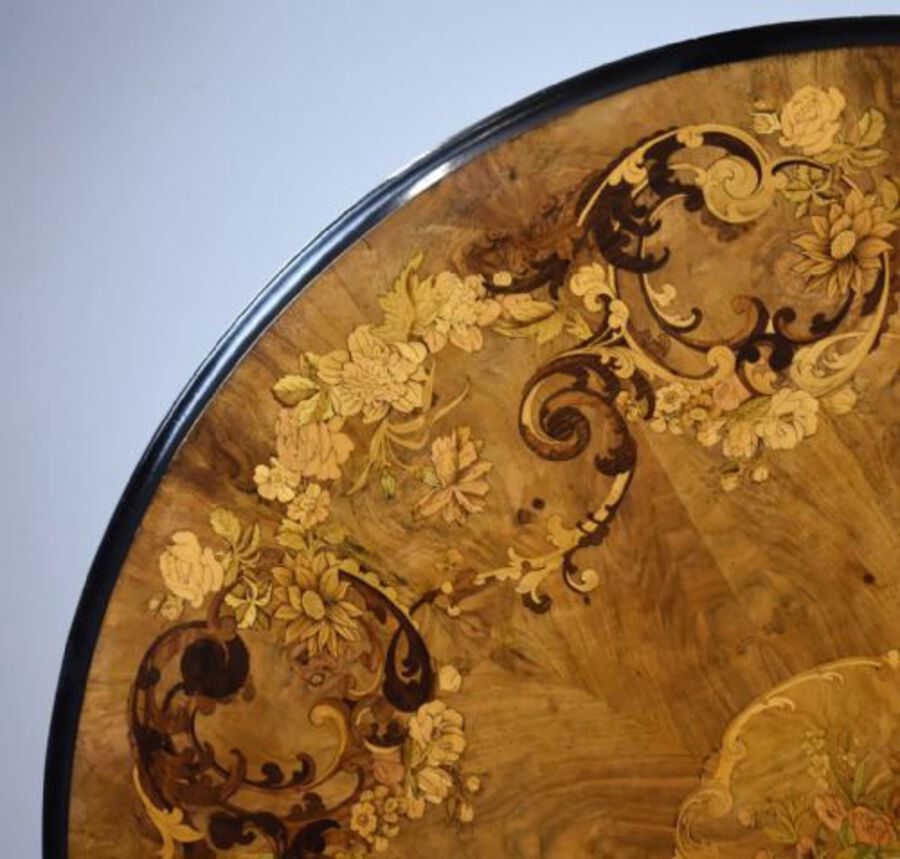 Antique Victorian Marquetry Inlaid Oval Tilt Top Breakfast Table
