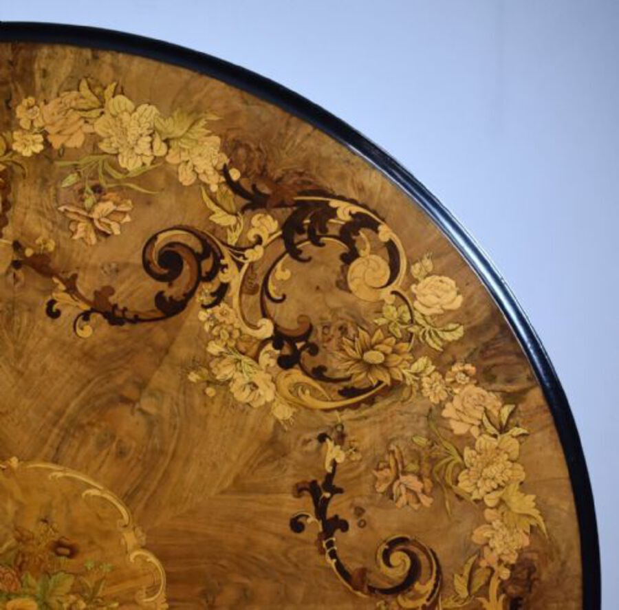 Antique Victorian Marquetry Inlaid Oval Tilt Top Breakfast Table