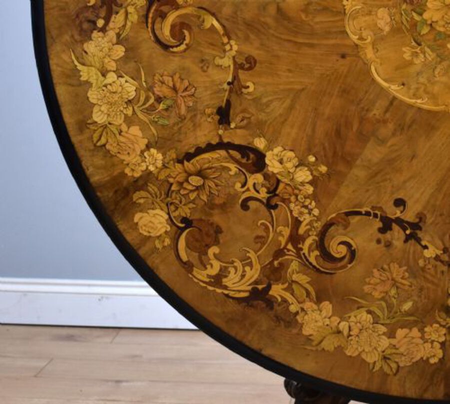 Antique Victorian Marquetry Inlaid Oval Tilt Top Breakfast Table