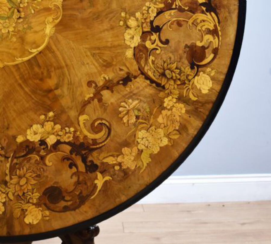 Antique Victorian Marquetry Inlaid Oval Tilt Top Breakfast Table