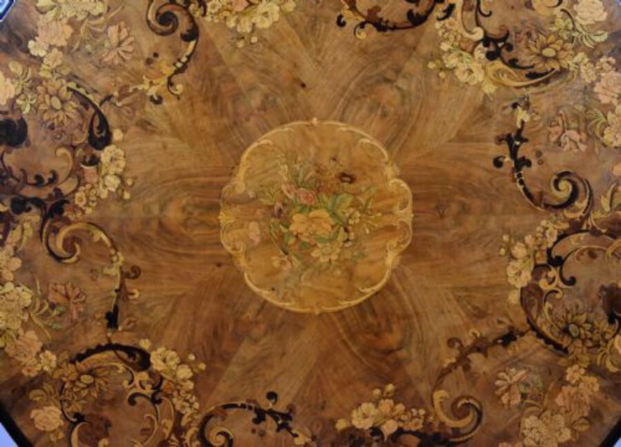 Antique Victorian Marquetry Inlaid Oval Tilt Top Breakfast Table