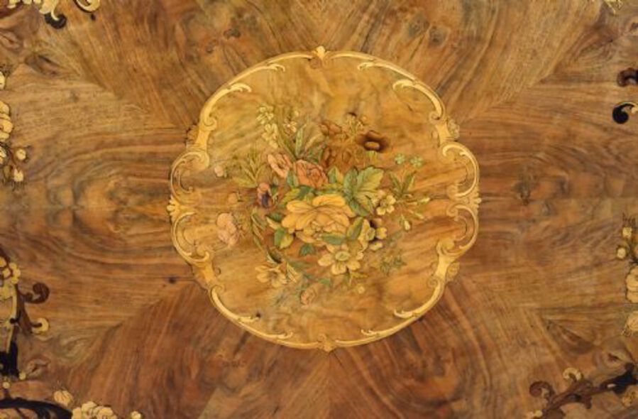 Antique Victorian Marquetry Inlaid Oval Tilt Top Breakfast Table