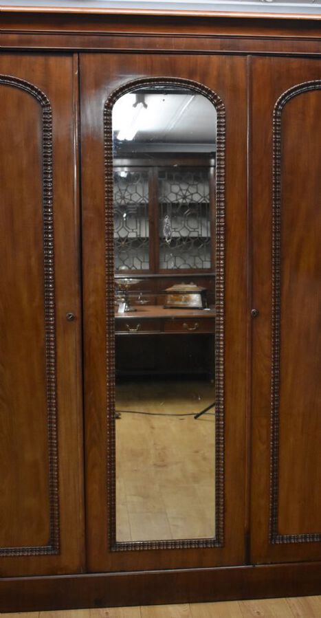 Antique Victorian Mahogany Three Door Wardrobe