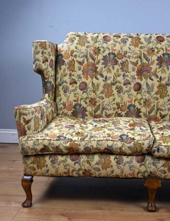 Antique Queen Anne Style Wing Back Sofa