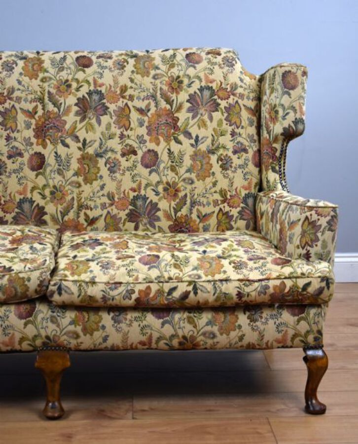 Antique Queen Anne Style Wing Back Sofa